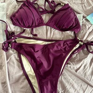 NWT Women's Plum Triangle Bikini Set - Adjustable Tie Sides
